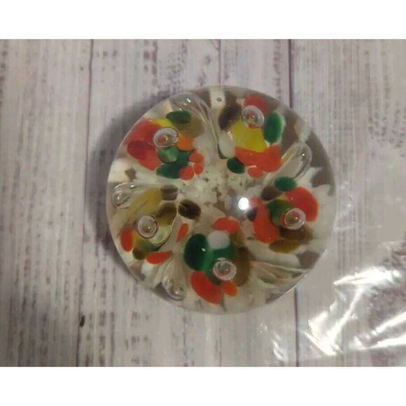 Kent Helms Handblown Art Glass Paperweight Multi Color Trumpet Flowers VTG - Picture 3 of 6